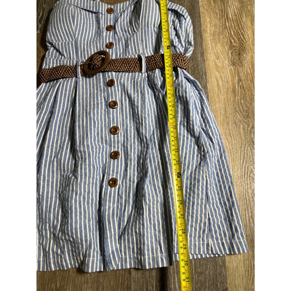 Mind Code Blue White Striped Cotton Mini Dress Button Down Belted Womens Large - Picture 3 of 6